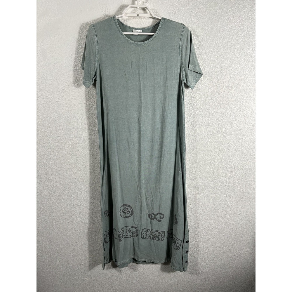 Modest Lagenlook Maxi Dress Womens Small Short Sleeve Rayon Boho‎ Button Trim